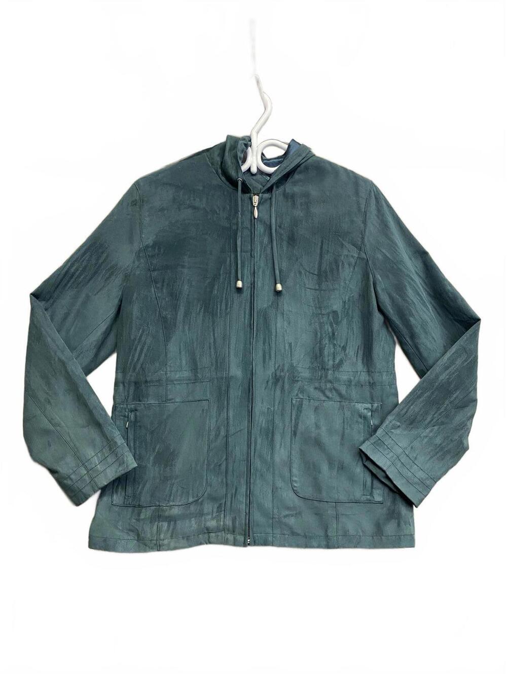 BHS Women's Casual Dark Green Hooded Jacket Super Soft Faux Suede Size 12